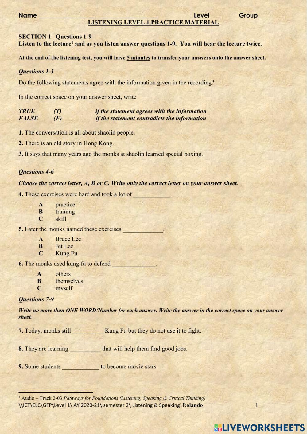 Listening and Speaking Skills L1 Page 85
