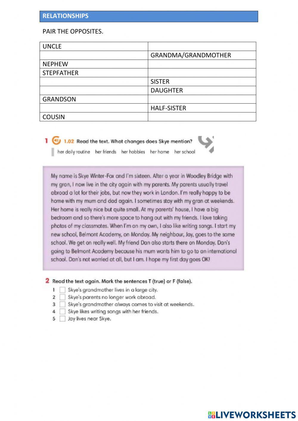 Relationships English as a Second Language (ESL) worksheet | Live ...