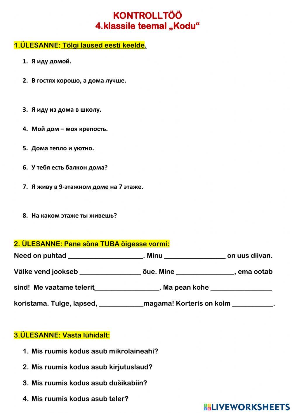 4kl-KONTROLLTÖÖ -Kodu-