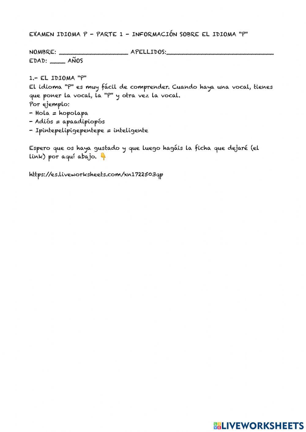 Idioma p - información