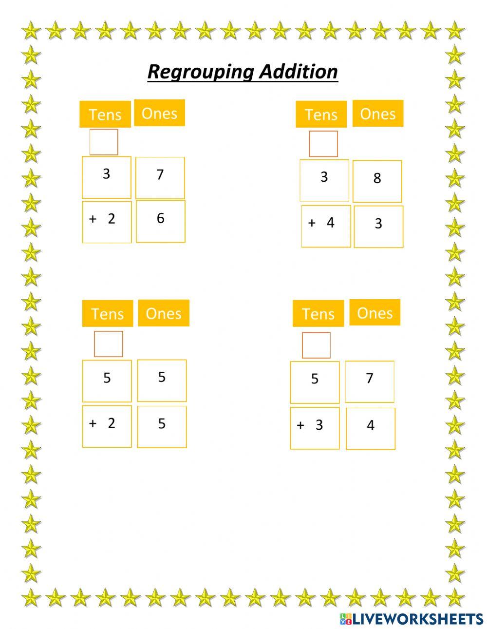 Regrouping Addition worksheet Live Worksheets