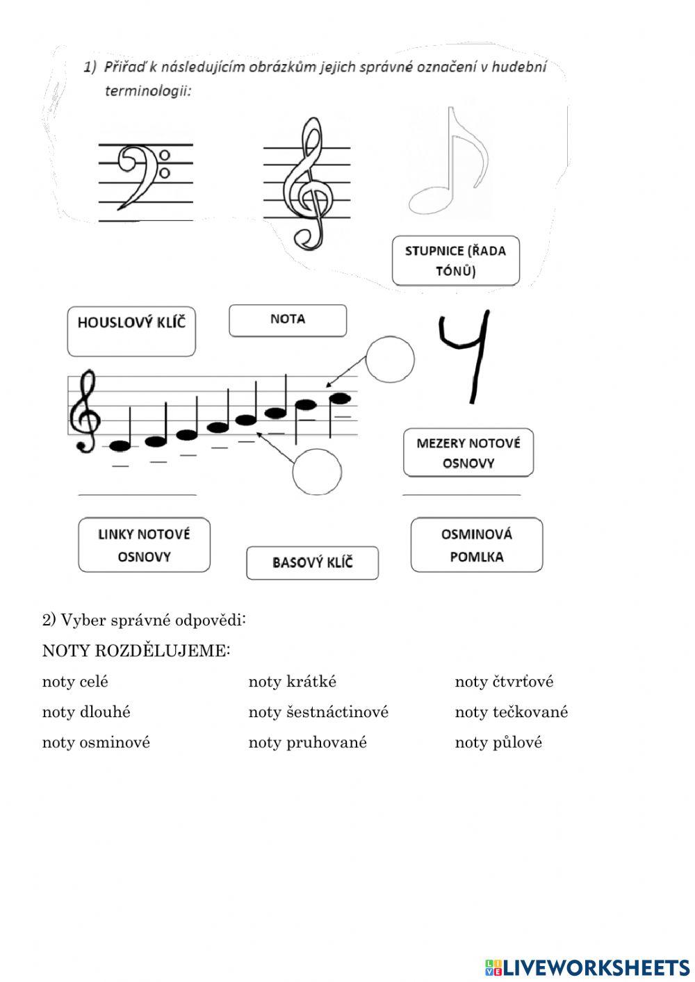 Hudební nauka č. 1 worksheet | Live Worksheets