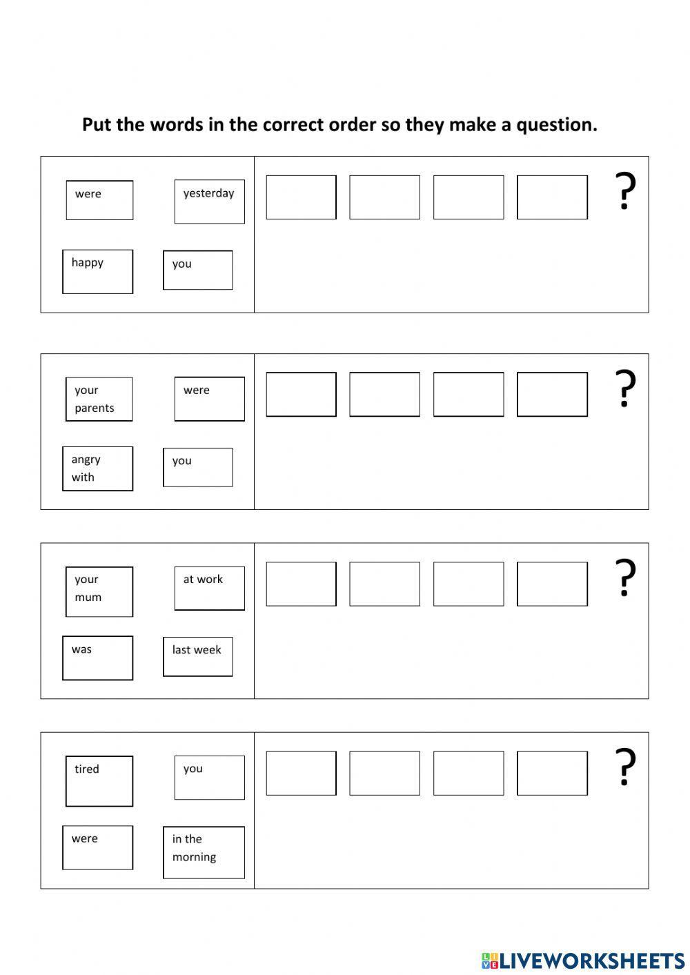 Questions with verb be in past tense