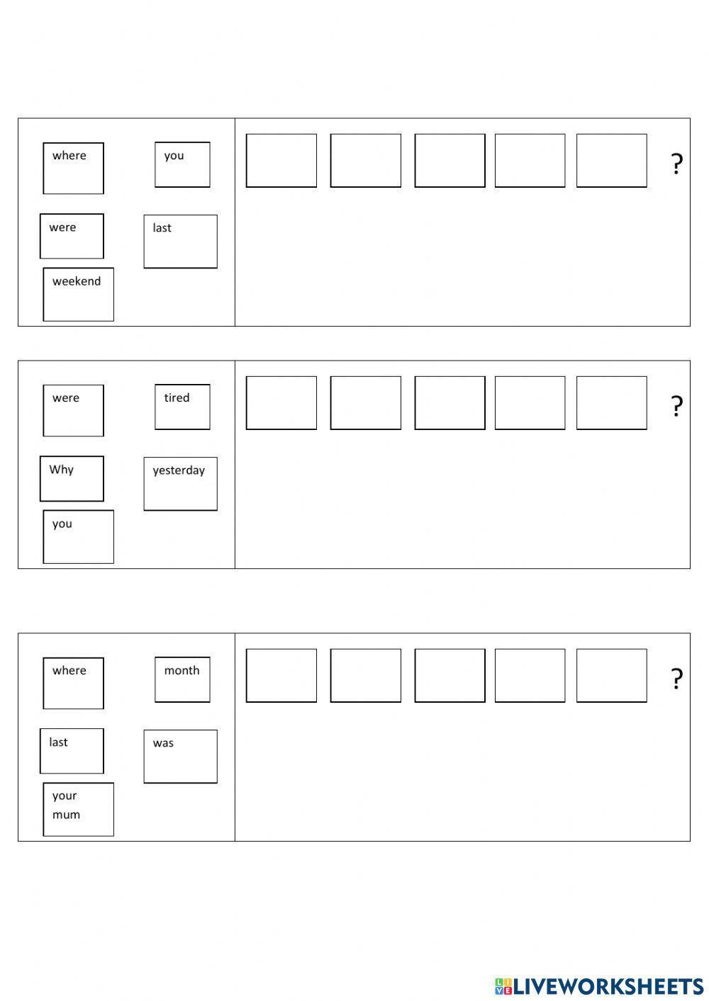 Questions with verb be in past tense