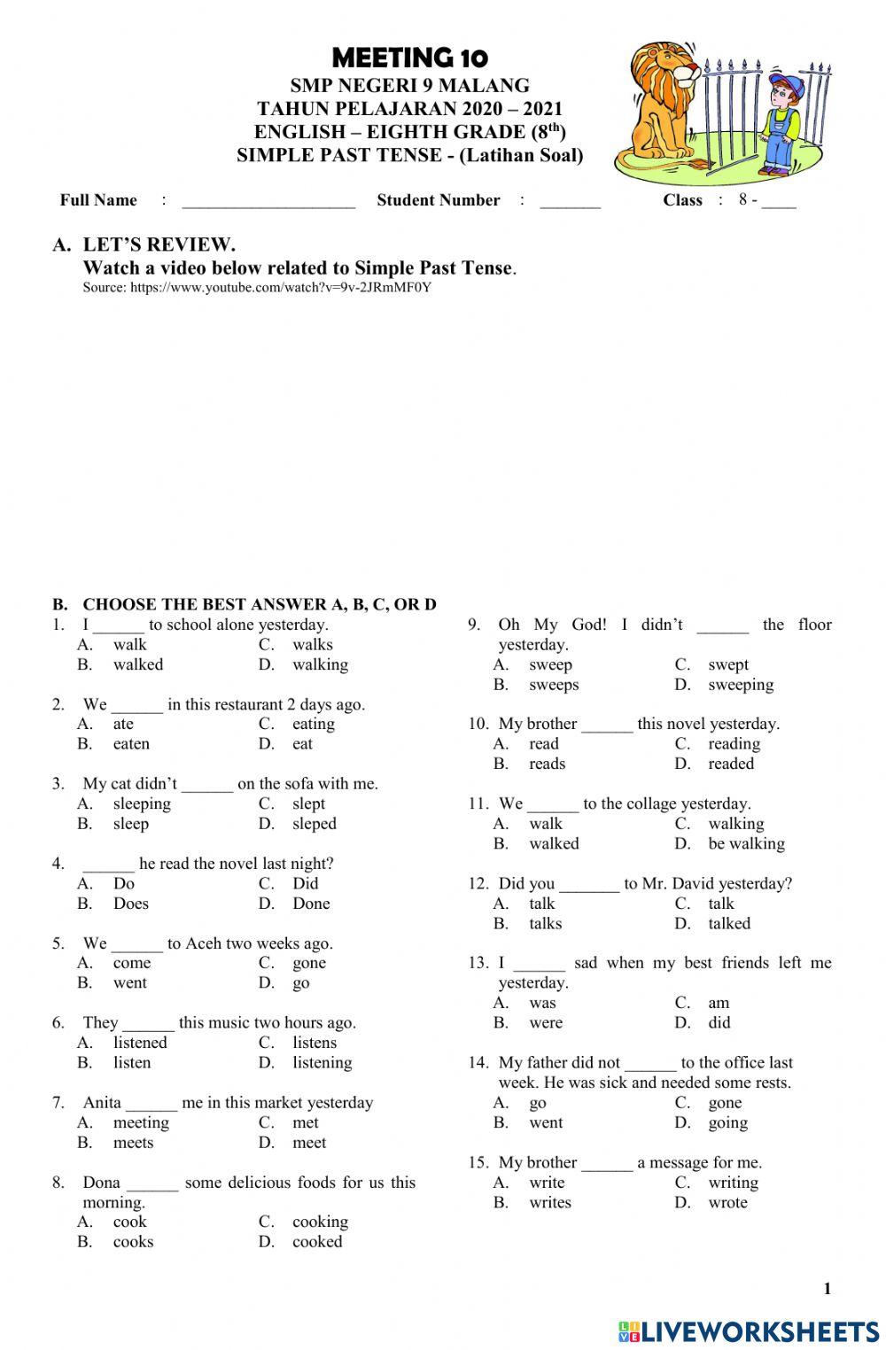 Meeting 10 - simple past tense (exercises)