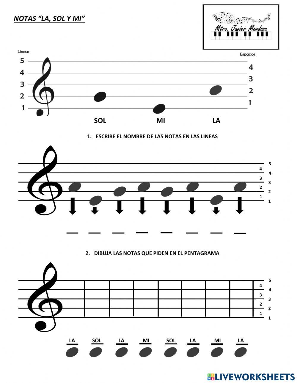 Lectura y escritura las notas LA, SOL y MI