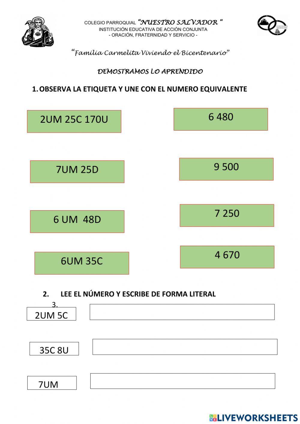 Reconoce las equivalencias de números