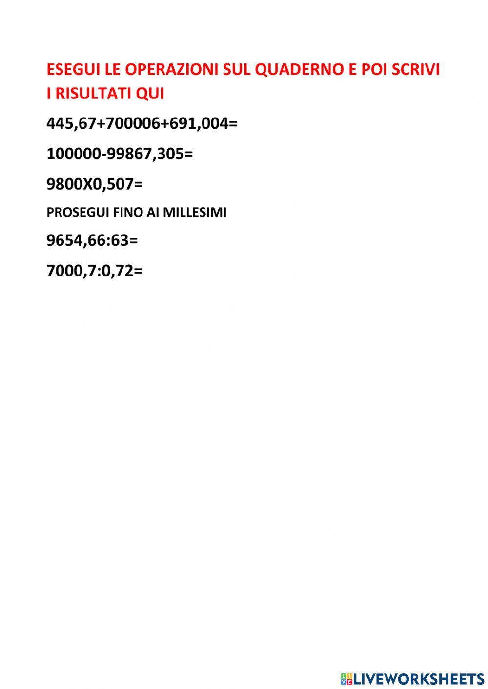 Operazioni in colonna