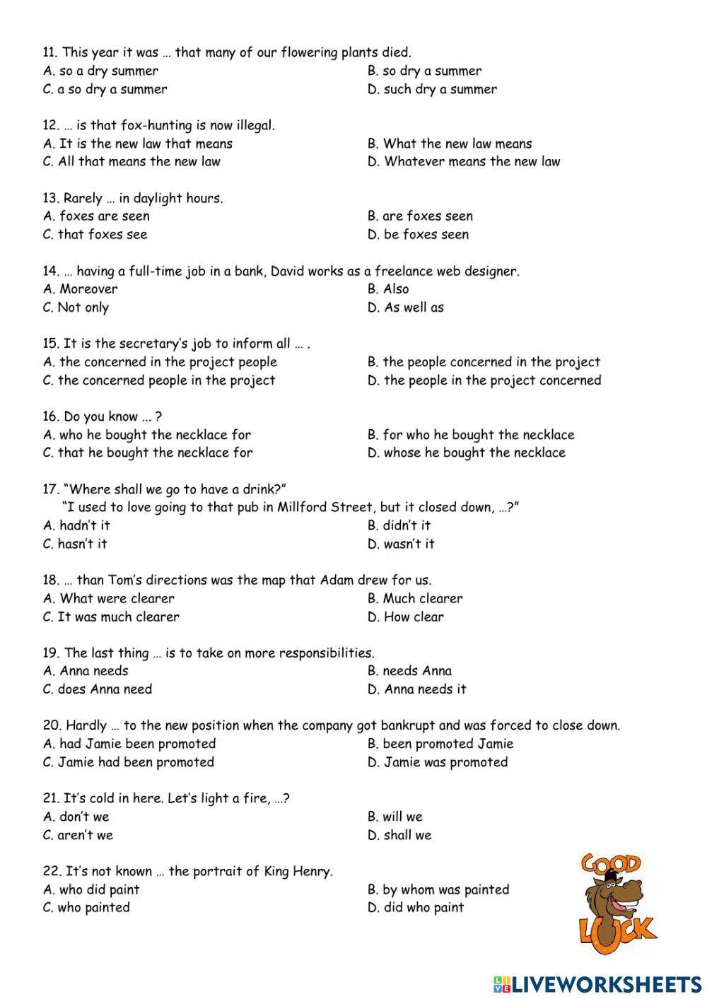 Mastermind Unit 17 Grammar Test