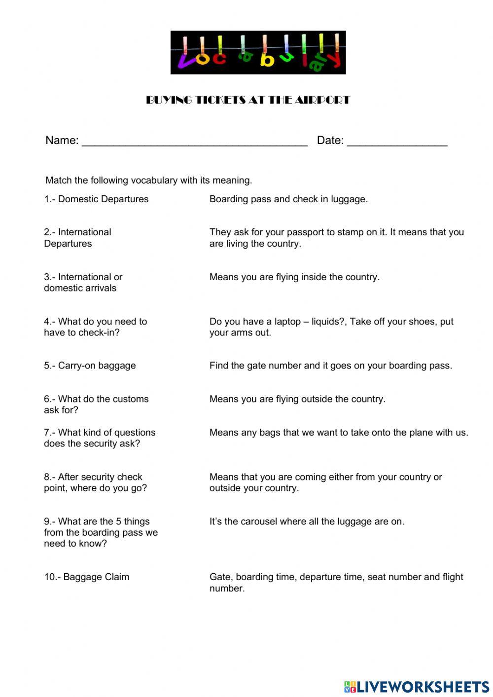 Vocabulary at the airport