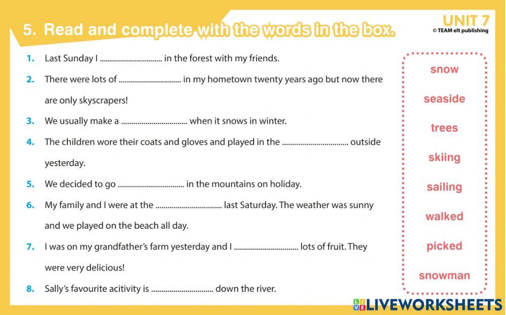 6th class Unit 7 Extra Worksheet