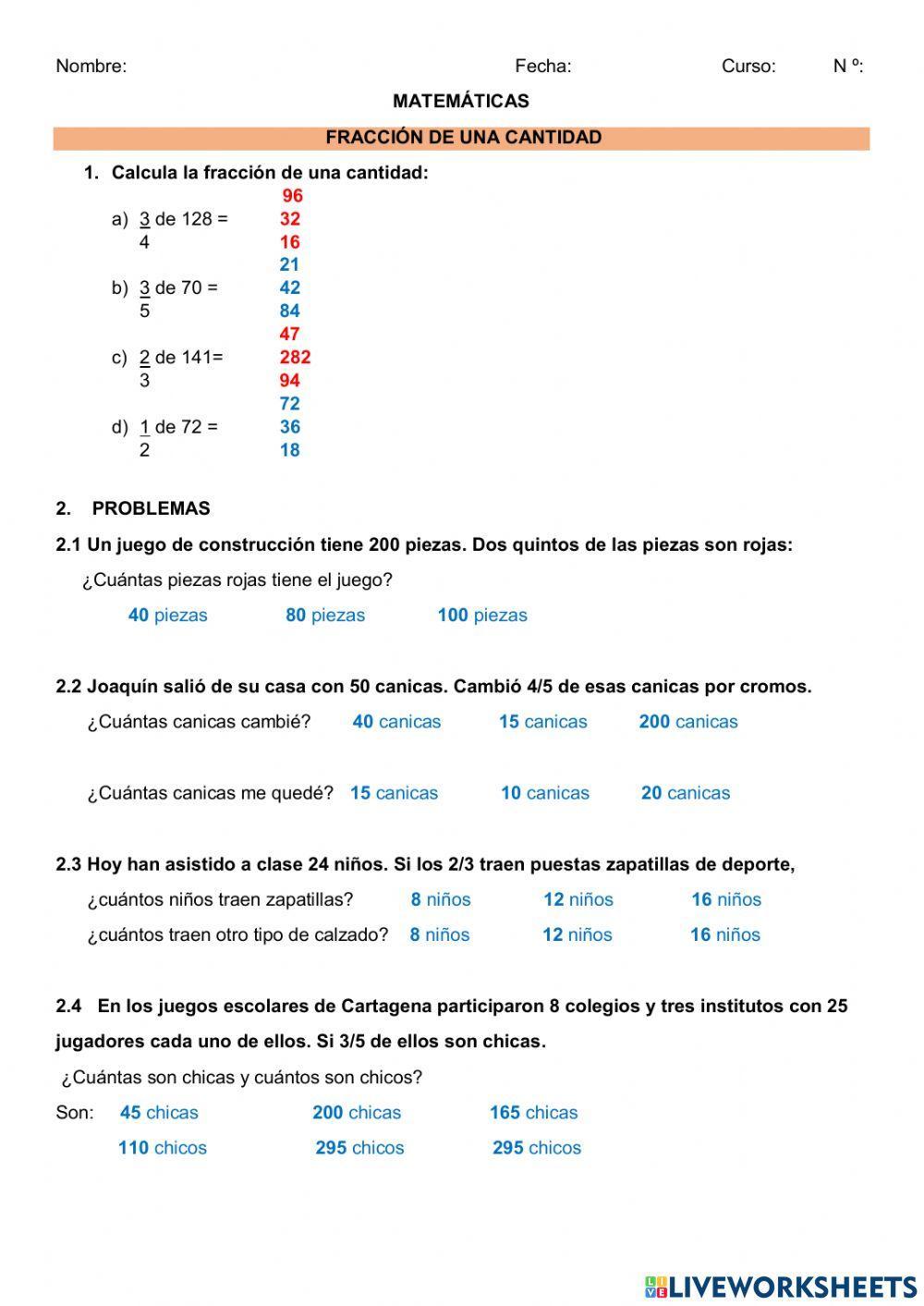 Fracción de un número