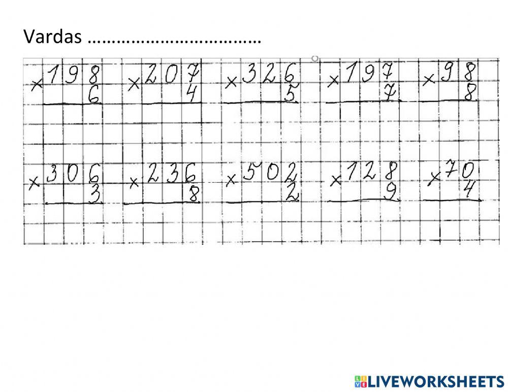 Daugyba iš vienaženklio skaičiaus