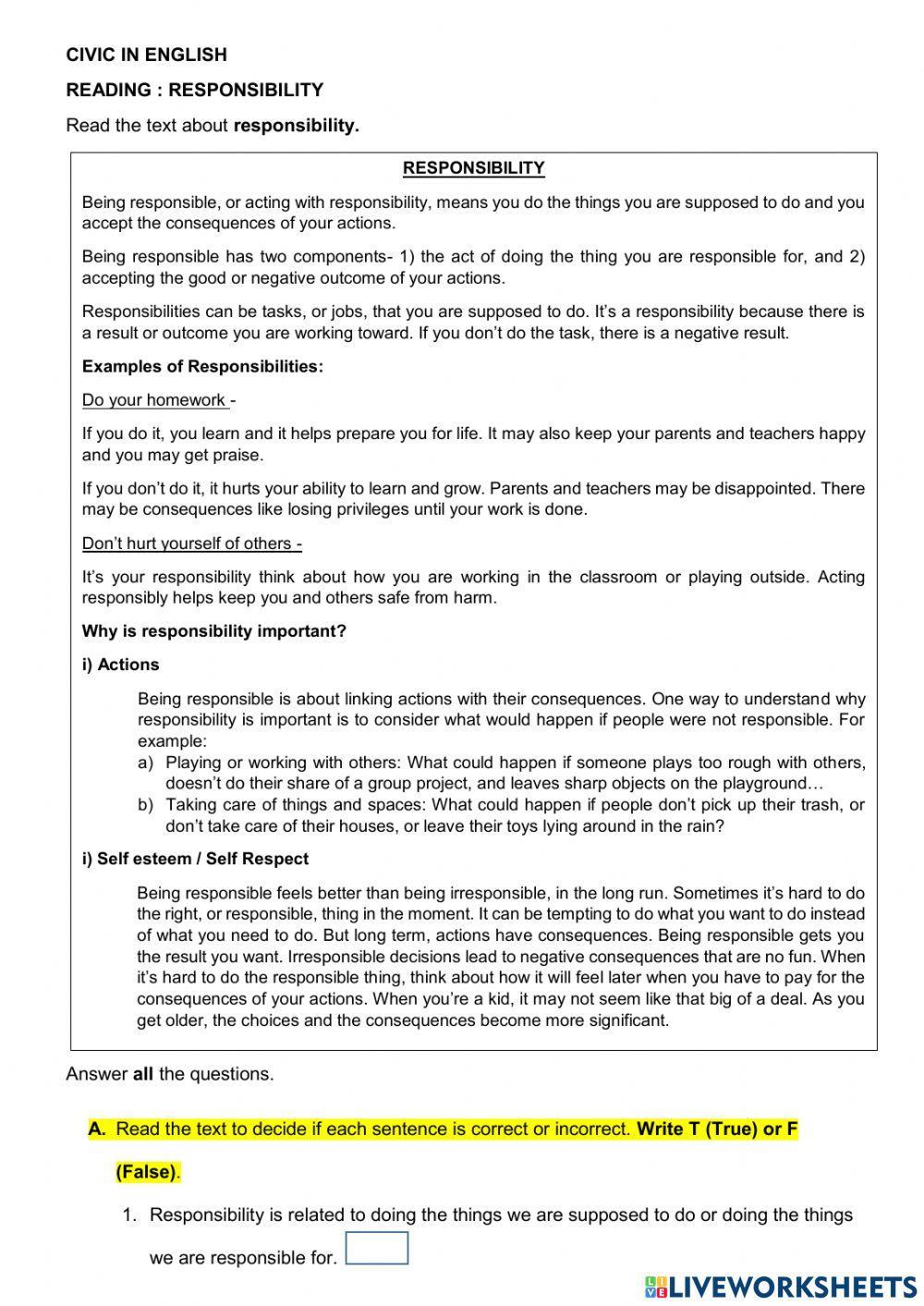 Civic in english: responsibility