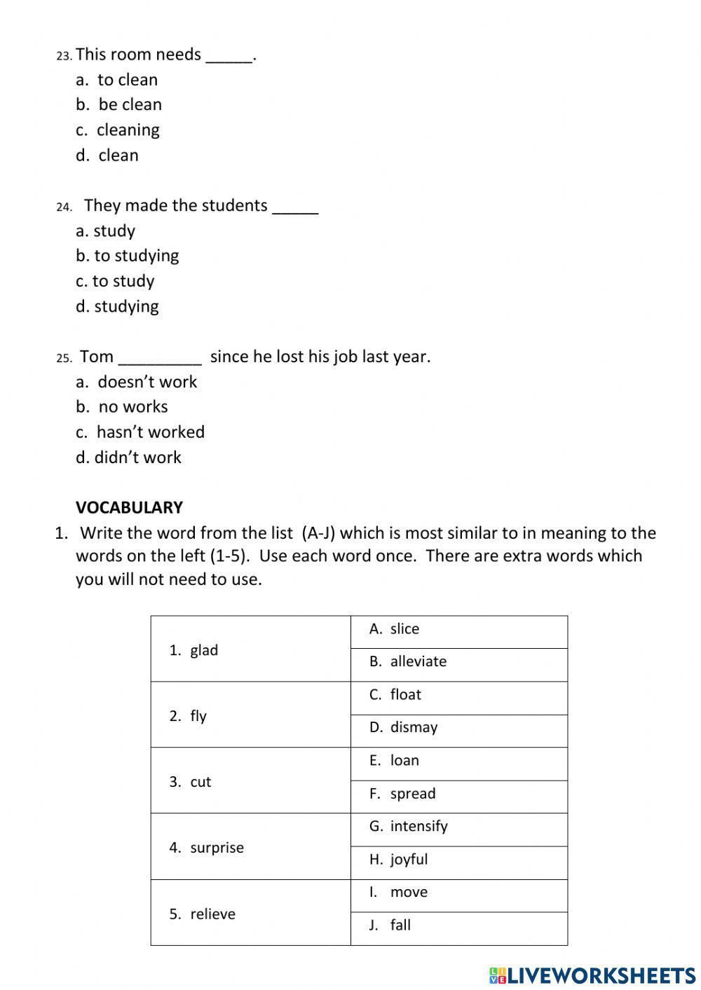 Aptis grammar and vocabulary