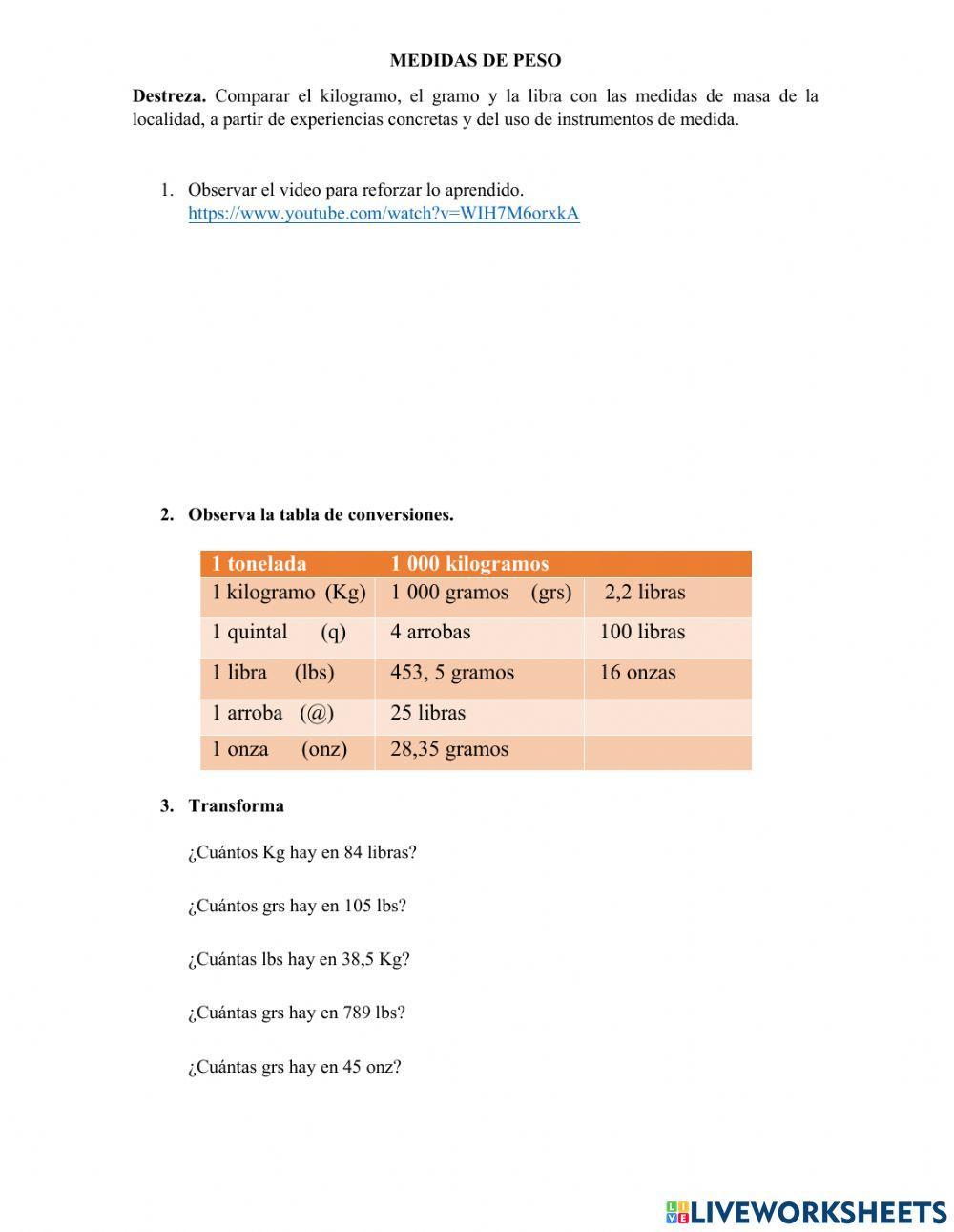 Conversión de gramos a libras, onzas....