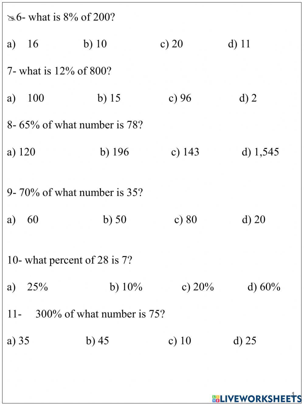 836852 | Percentage | SAM123 | LiveWorksheets