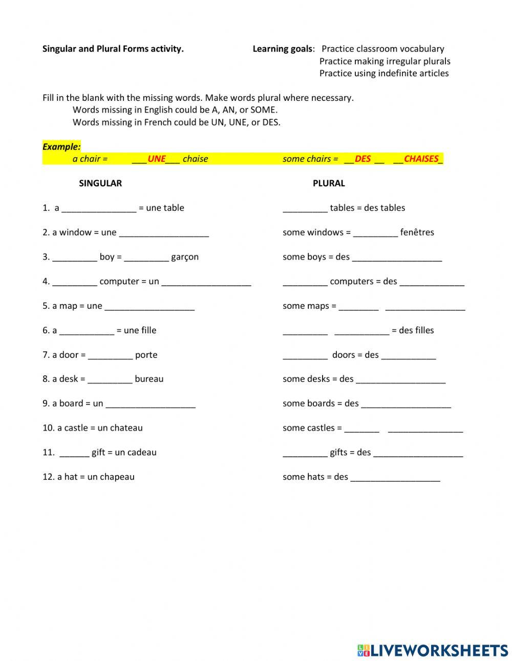French plurals with indefinite articles