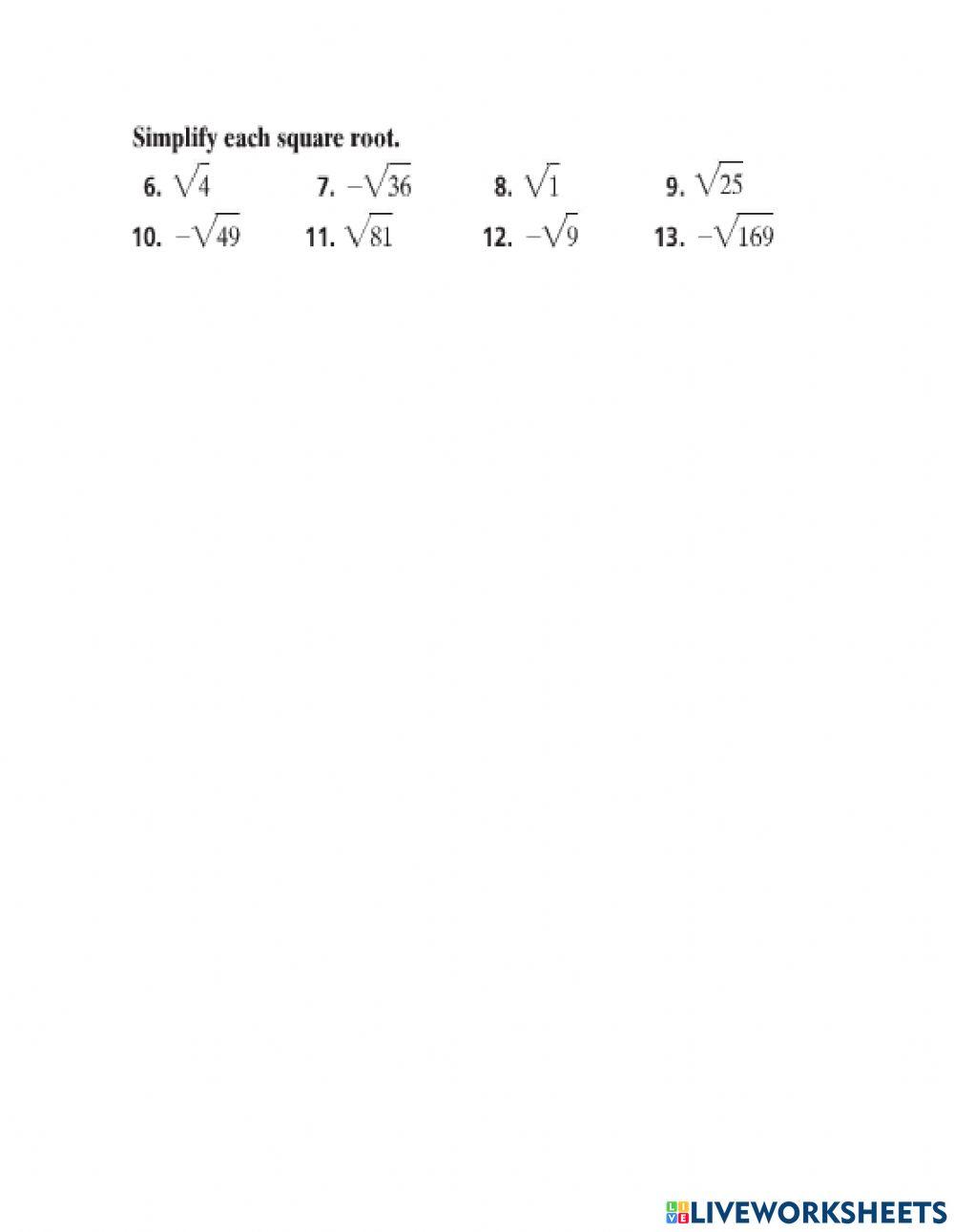 Square roots | LiveWorksheets | 836910