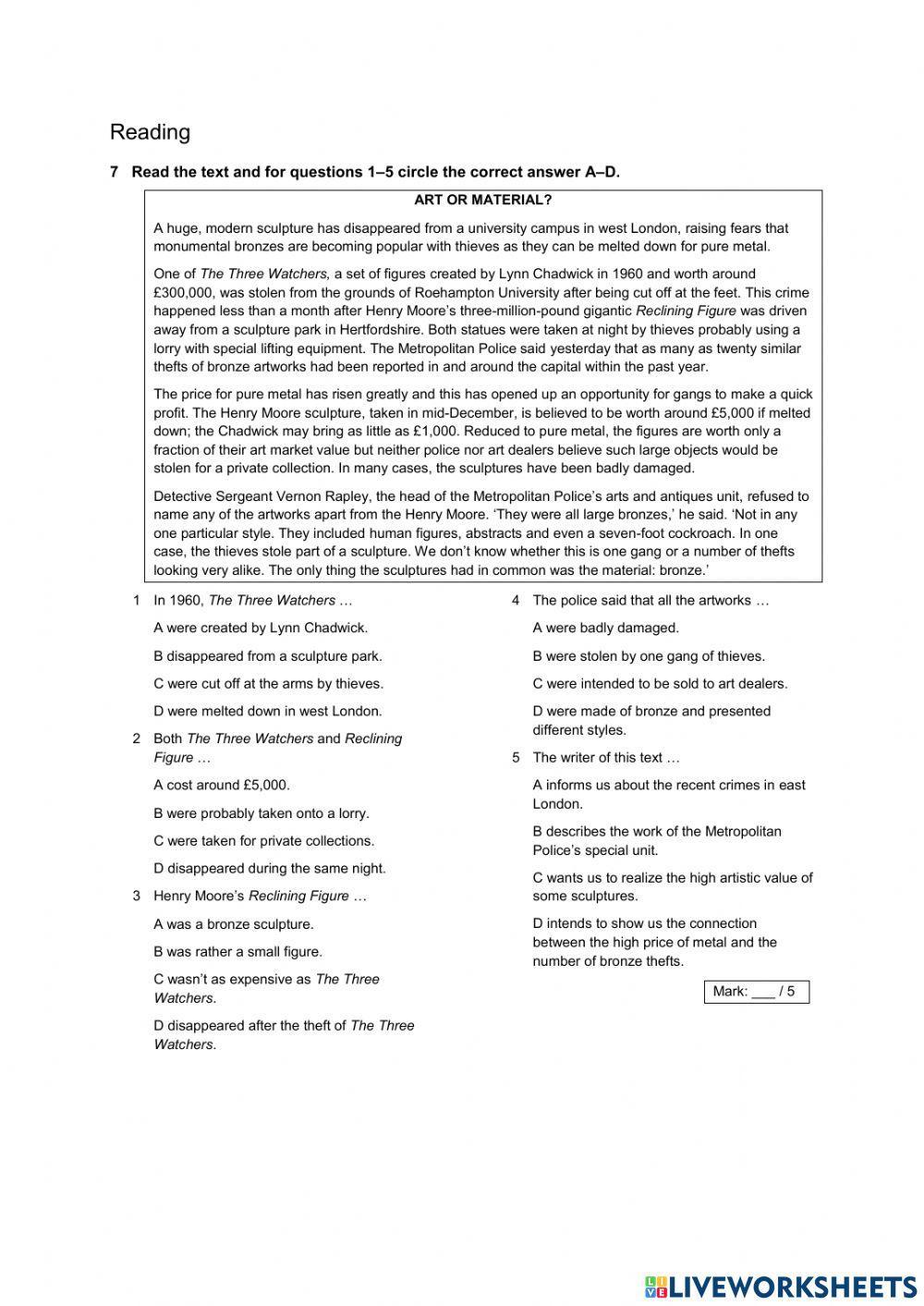 OET Test B1 Unit 9. Culture and Entertainment