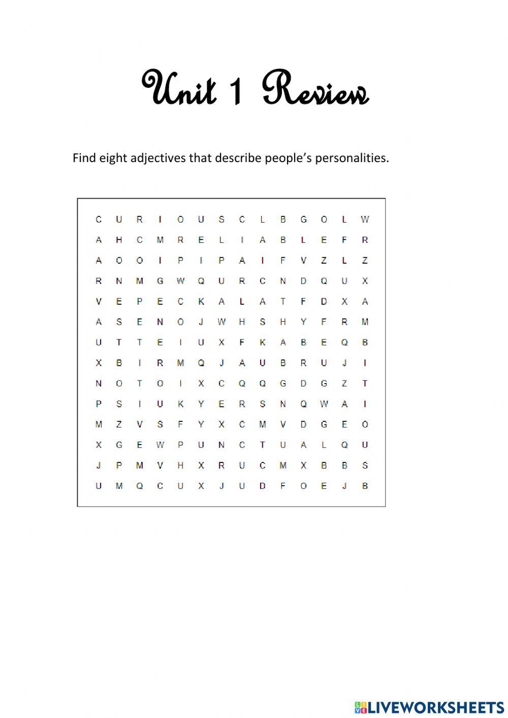 Adjectives wordsearch