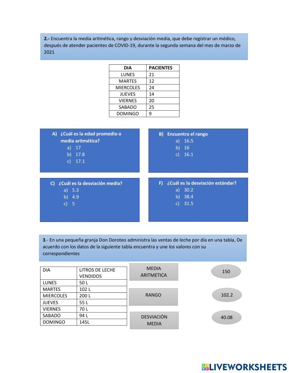 Examen matematicas desviacion grado 3