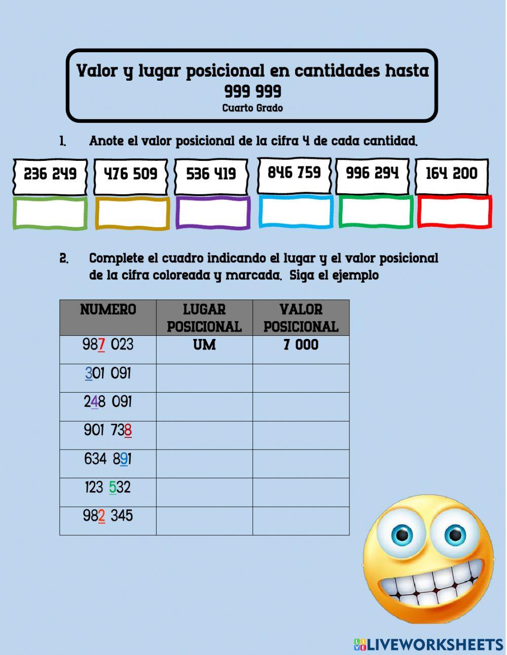 Valor y lugar posicional hasta CM