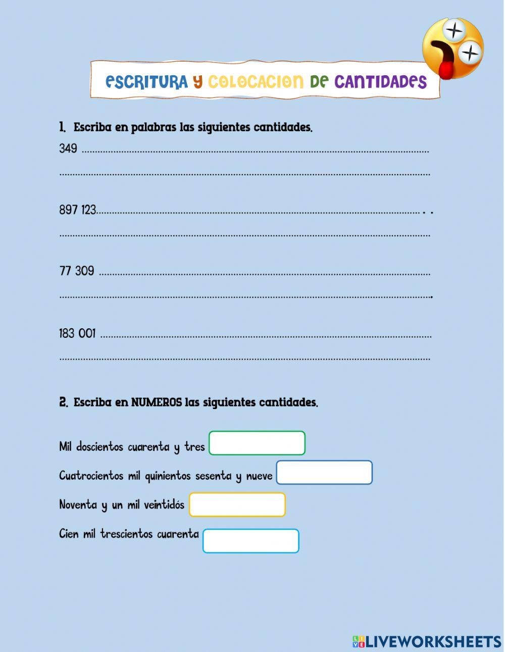 Escritura de cantidades hasta 999 999