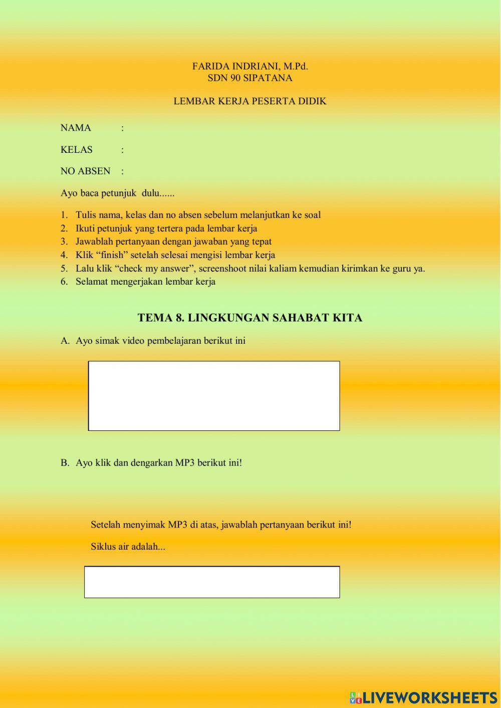 Tema 8. Lingkungan Sekitar Kita