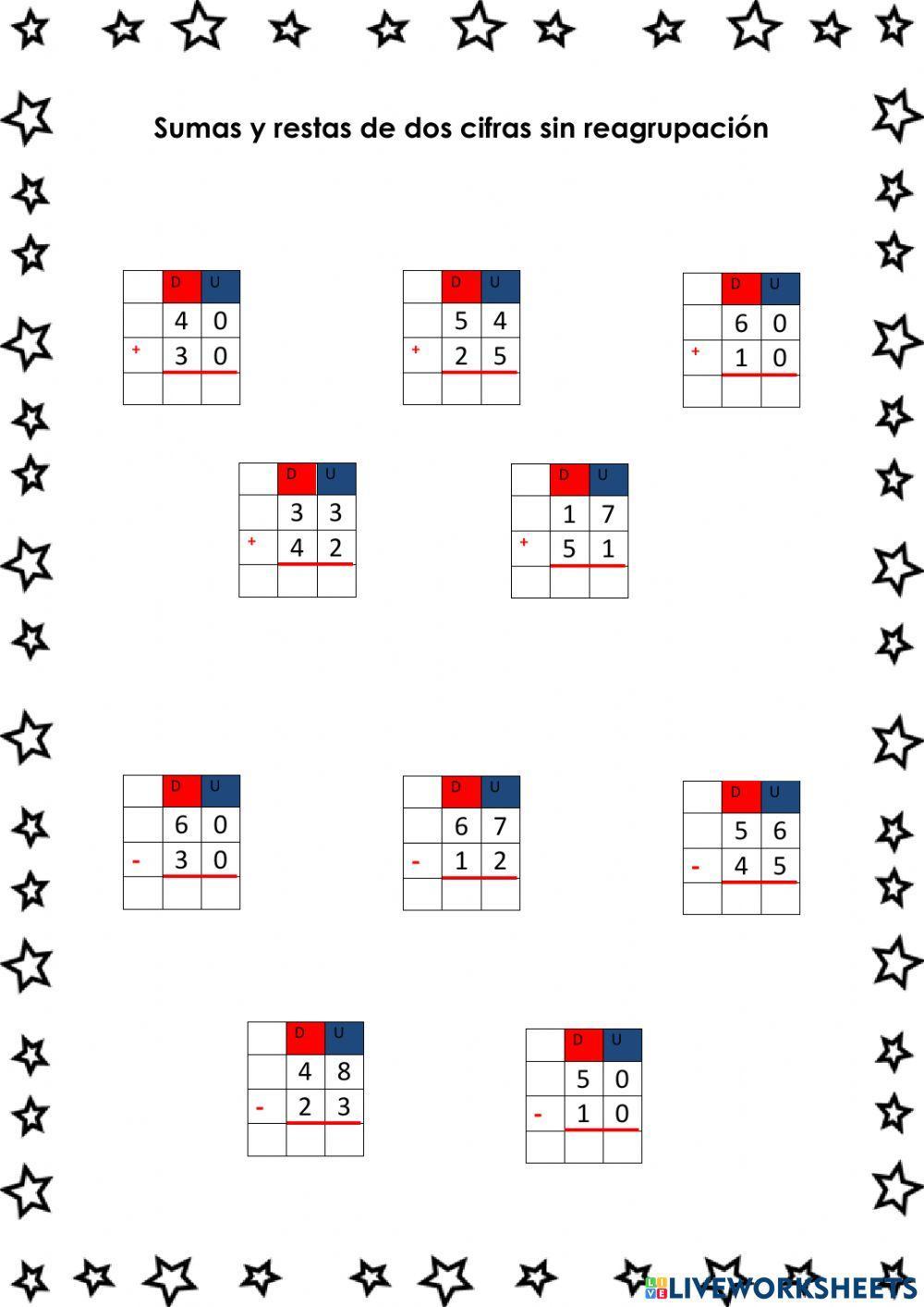 Sumas y restas de dos cifras