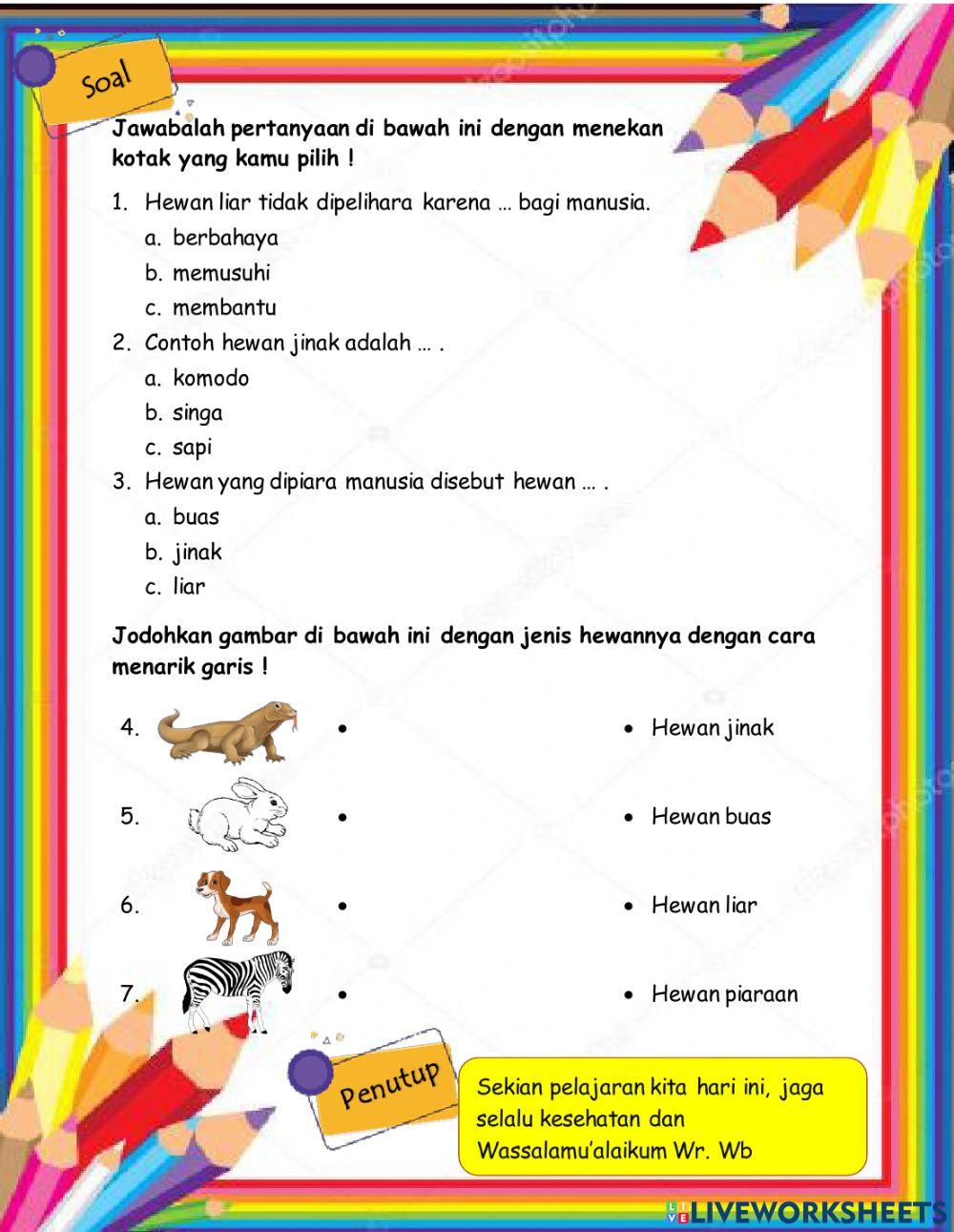 Soal Bahasa Indonesia Tema 7 Subtema 2 Kelas 1 SD