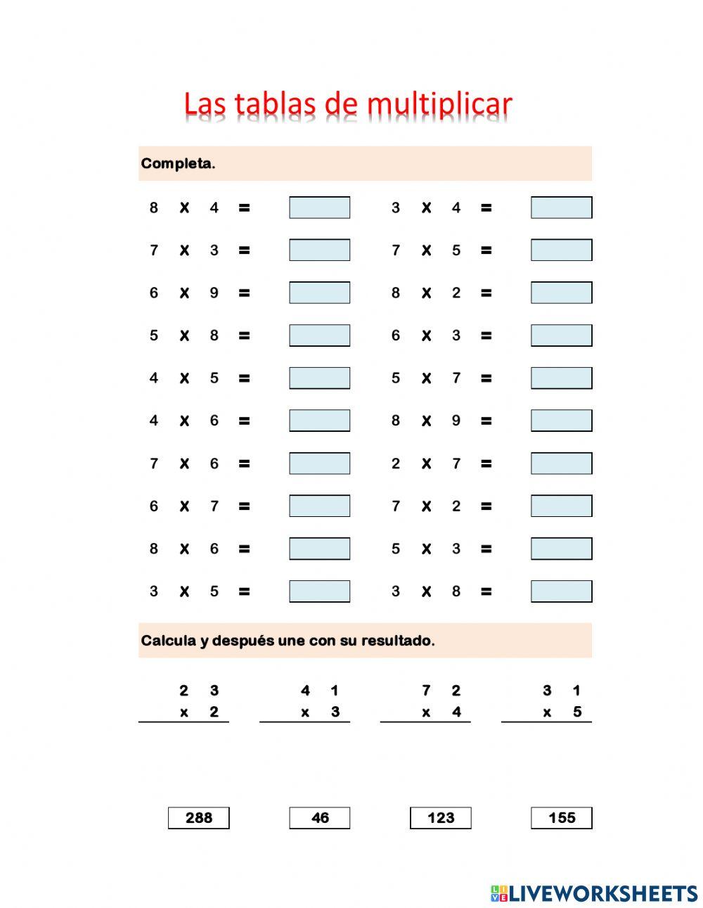 Las tablas de multiplicar online worksheet | Live Worksheets