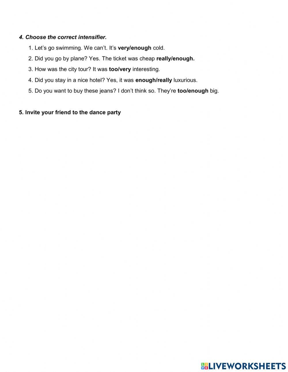 Comparisons, intensifiers, write an invitation