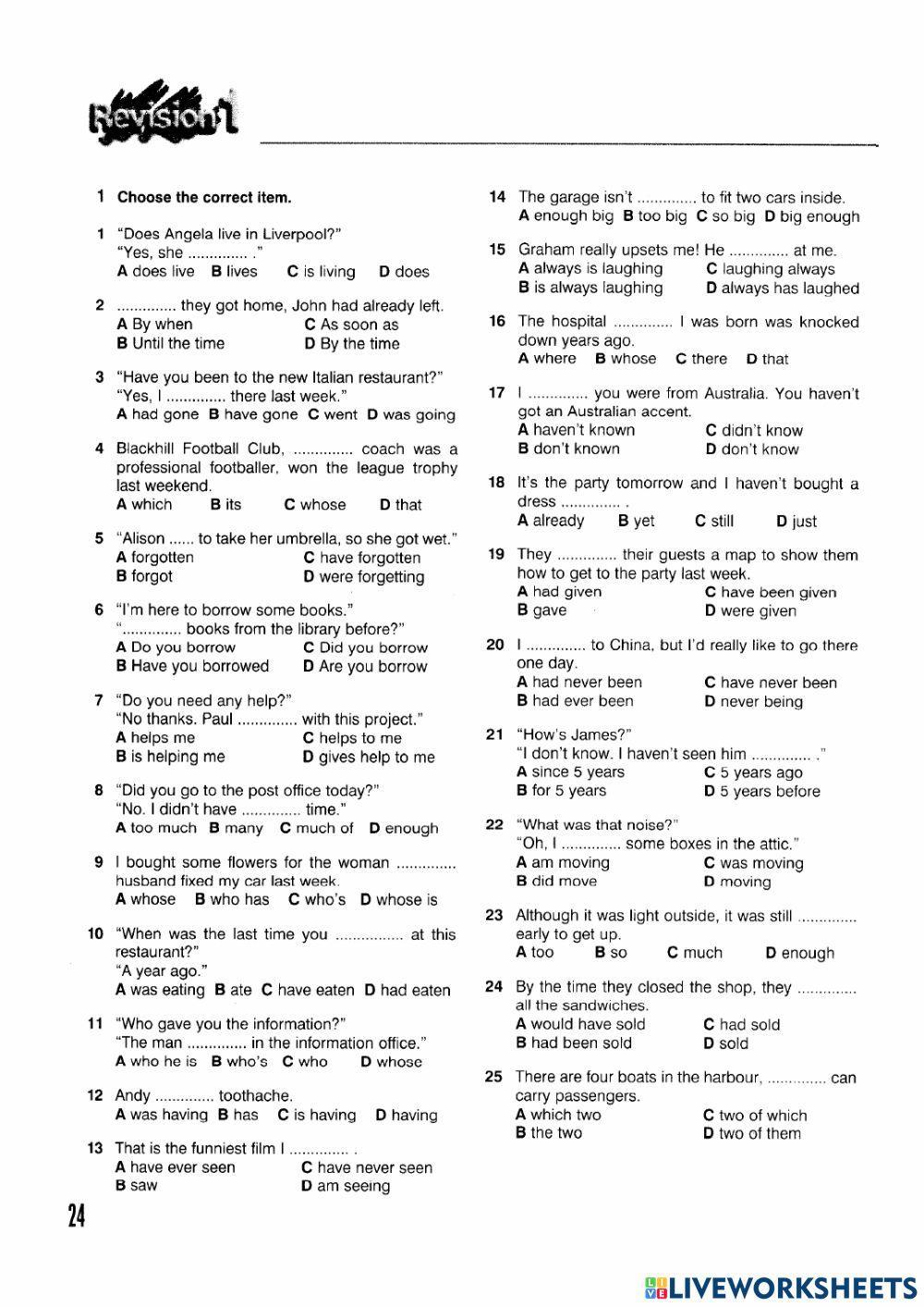 838423 Grammar revision multiple choice Grammar 4