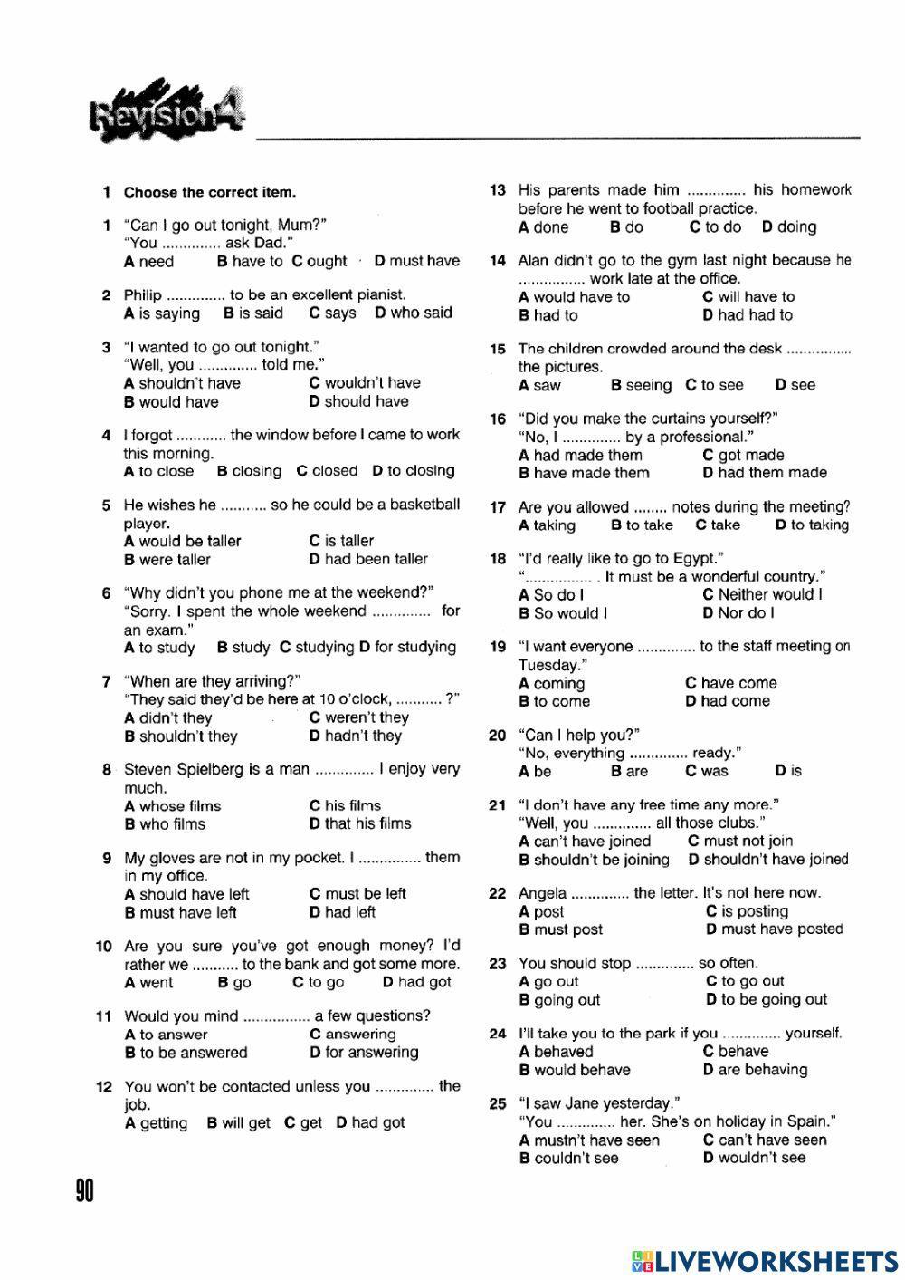 Grammar revision multiple choice Grammar 4