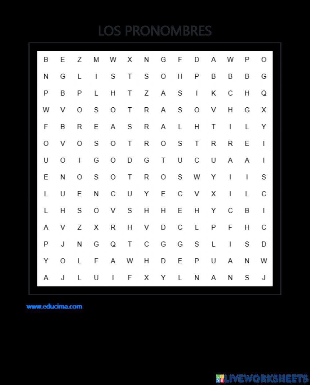 Sopa de letras: los pronombres personales