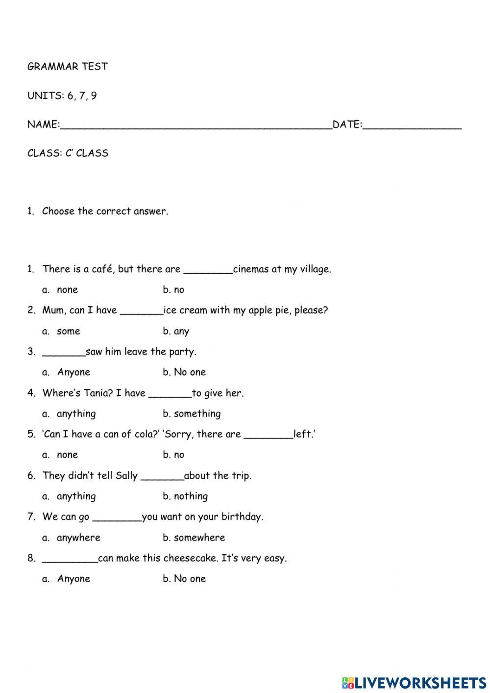 C' class, grammar: units 6, 7, 9