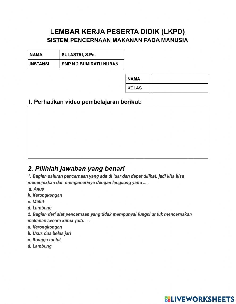 LKPD saluran pencernaan