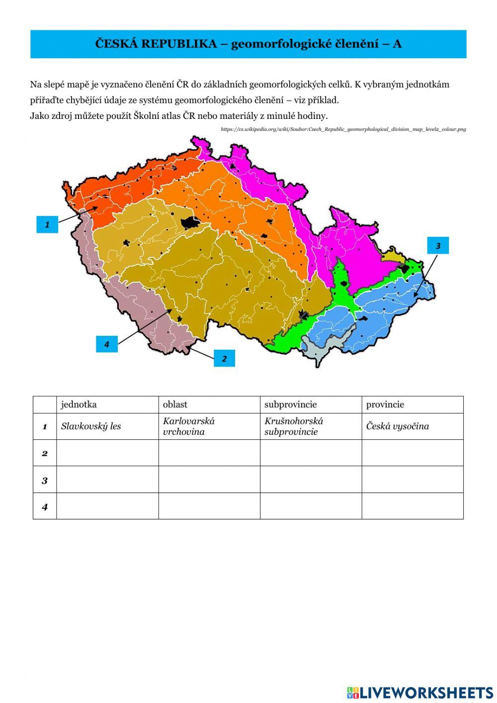 ČR - geomorfologie - varianta A