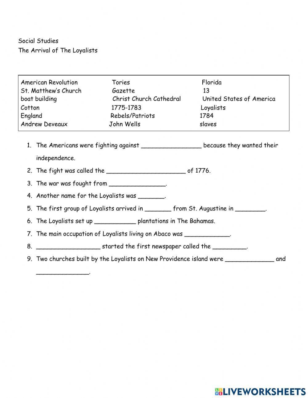 The Arrival of The Loyalists