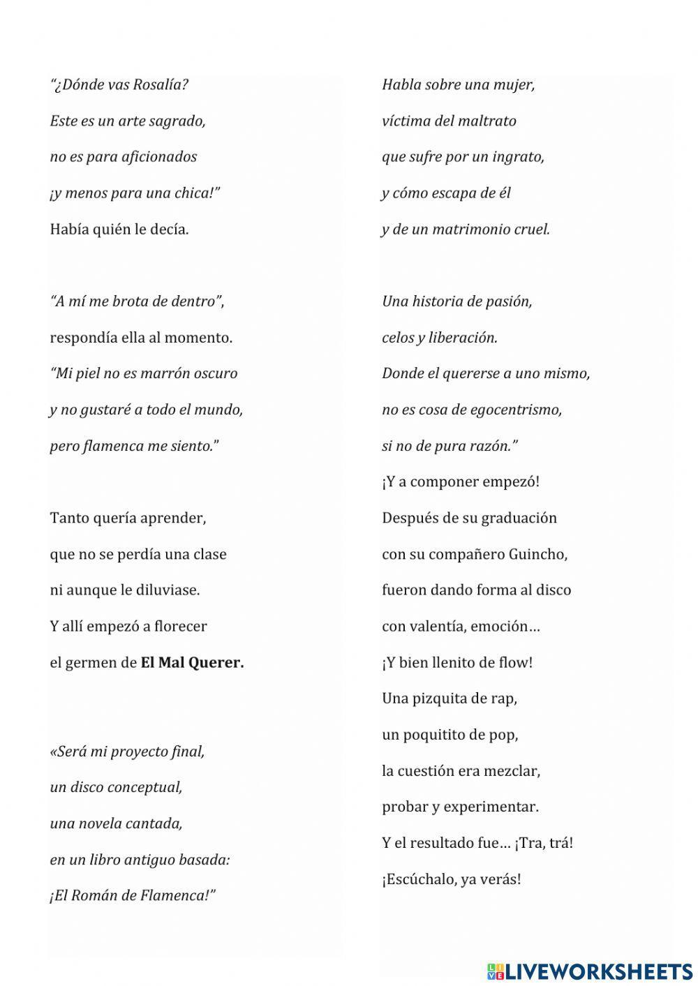 Comprensión Lectora -El cuento de Rosalía-