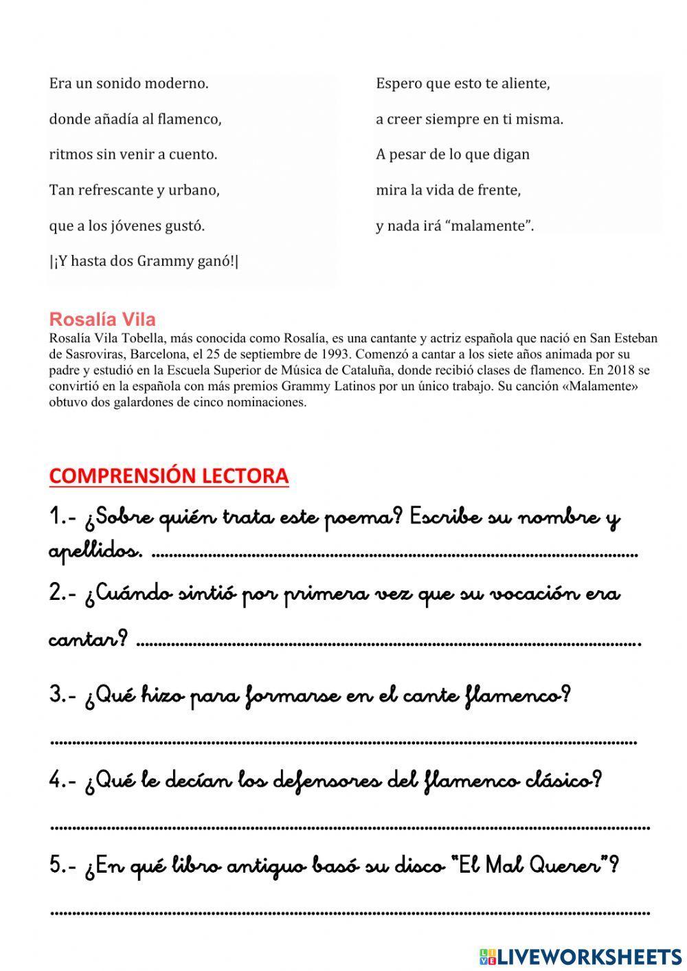 Comprensión Lectora -El cuento de Rosalía-