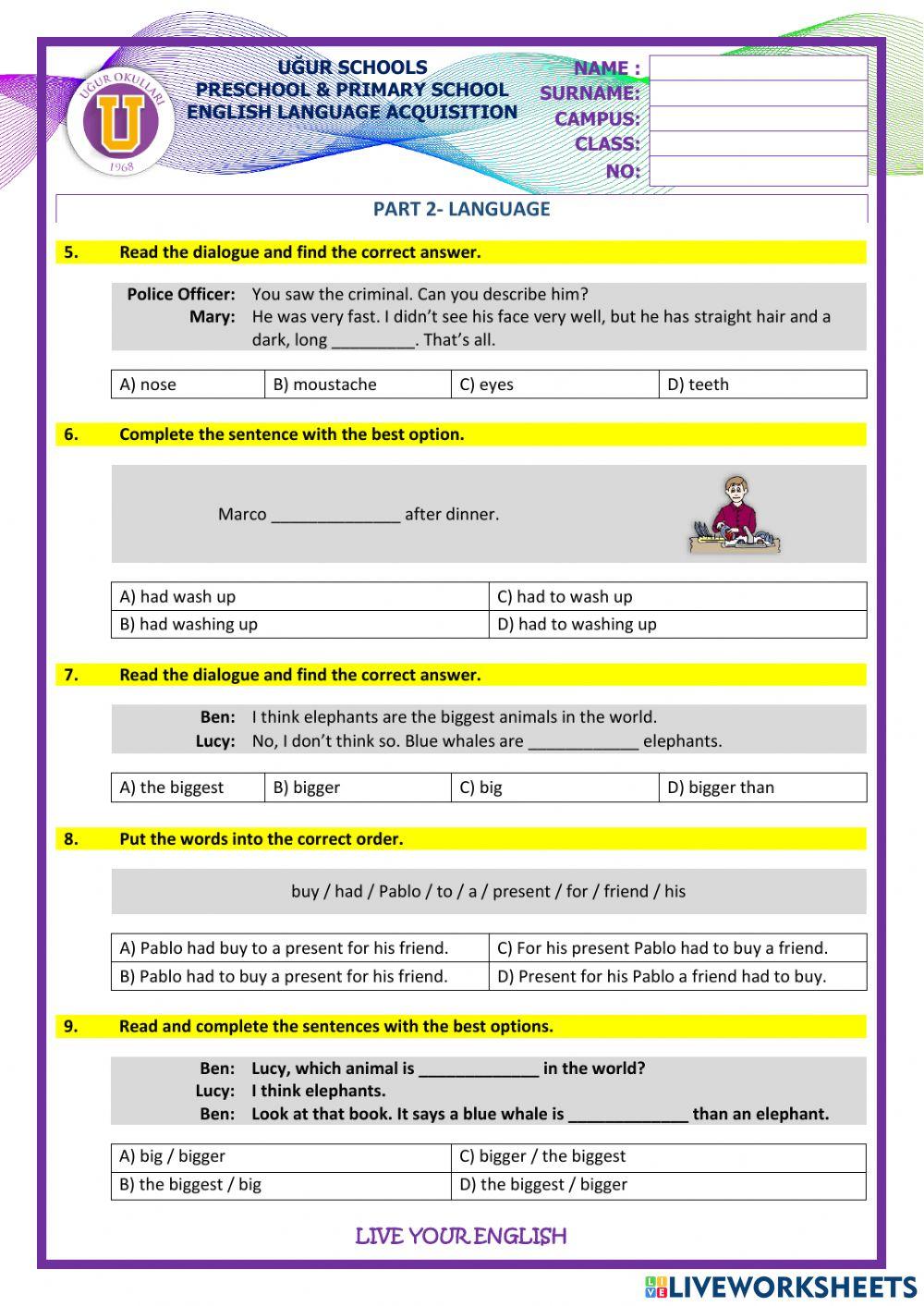 4th GRADE URT 3 PRACTICE SHEET