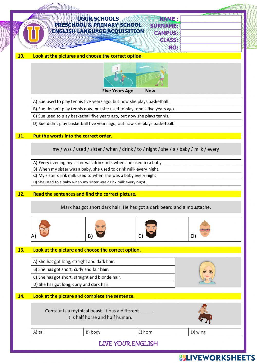 4th GRADE URT 3 PRACTICE SHEET