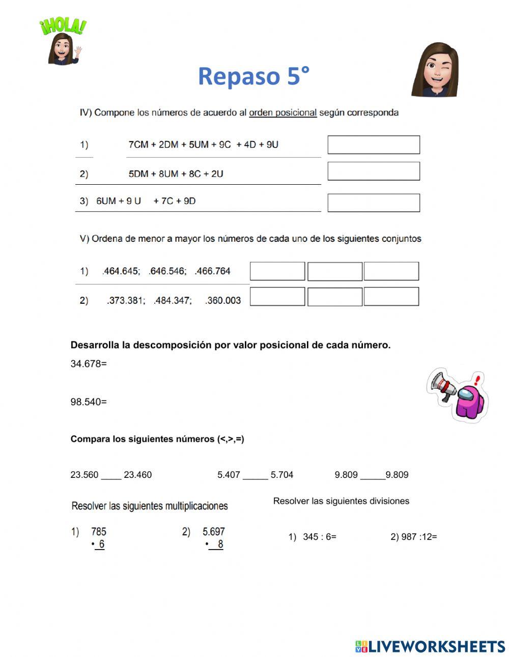 Guía de repaso 5° Básico