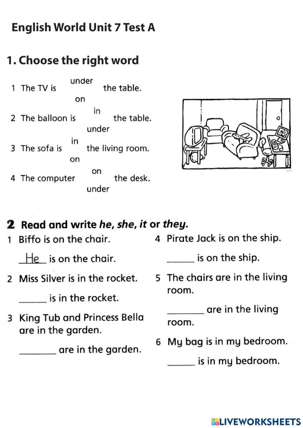 English World 1 Unit 7 TEST