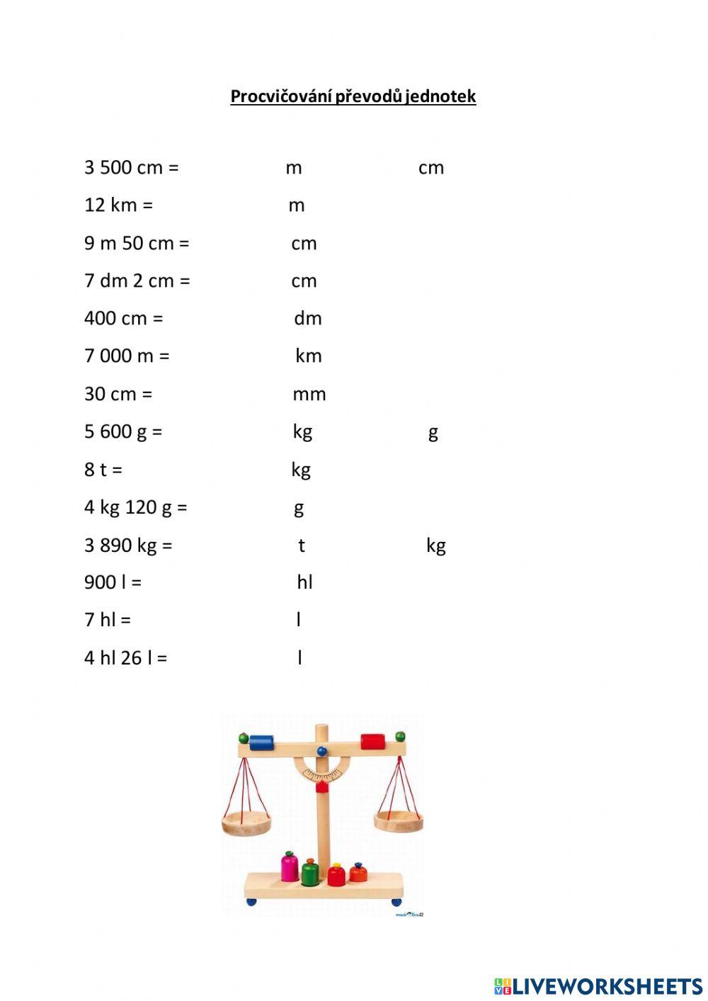 Procvičování převodů jednotek