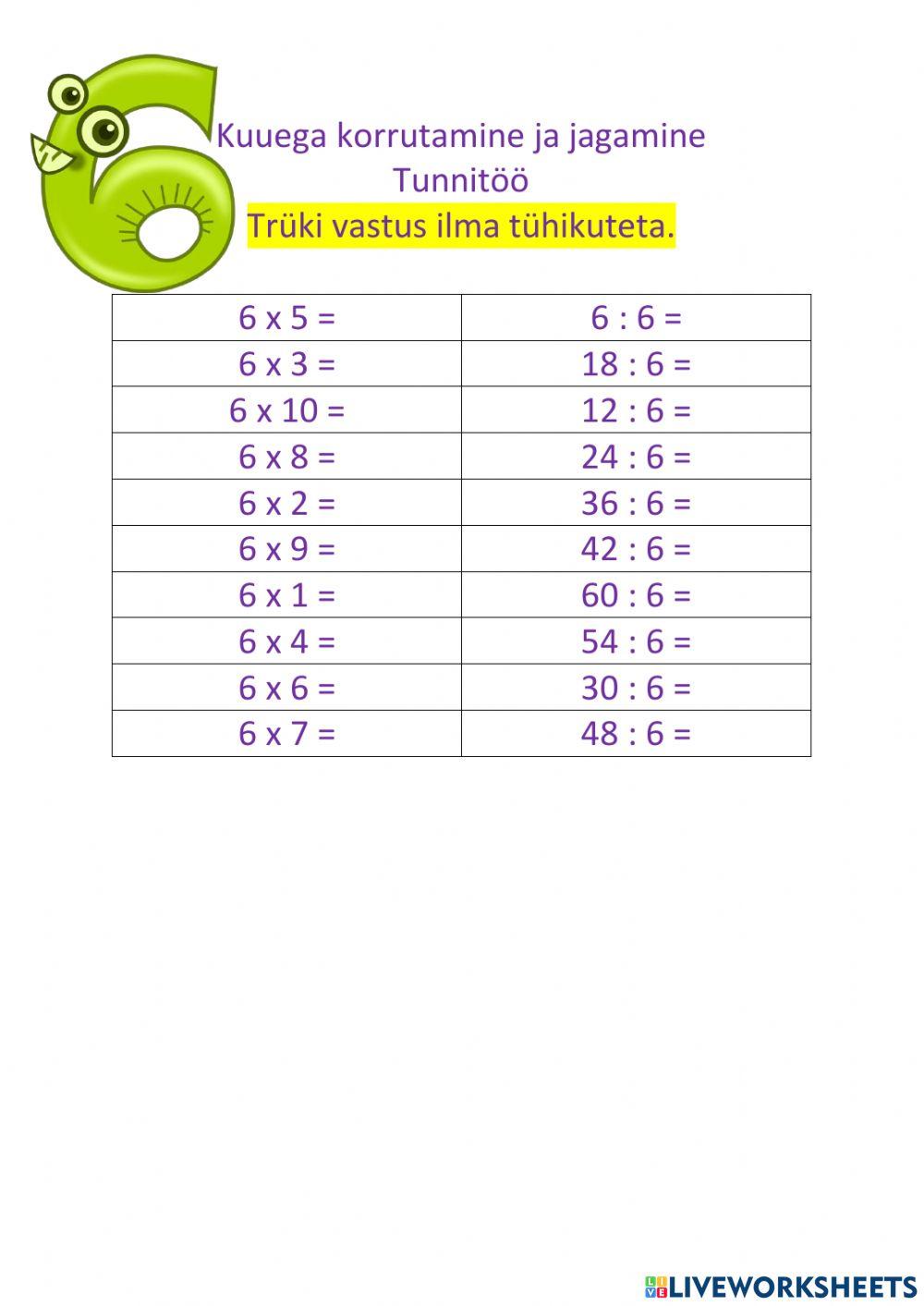 Korrutamine ja jagamine arvuga 6