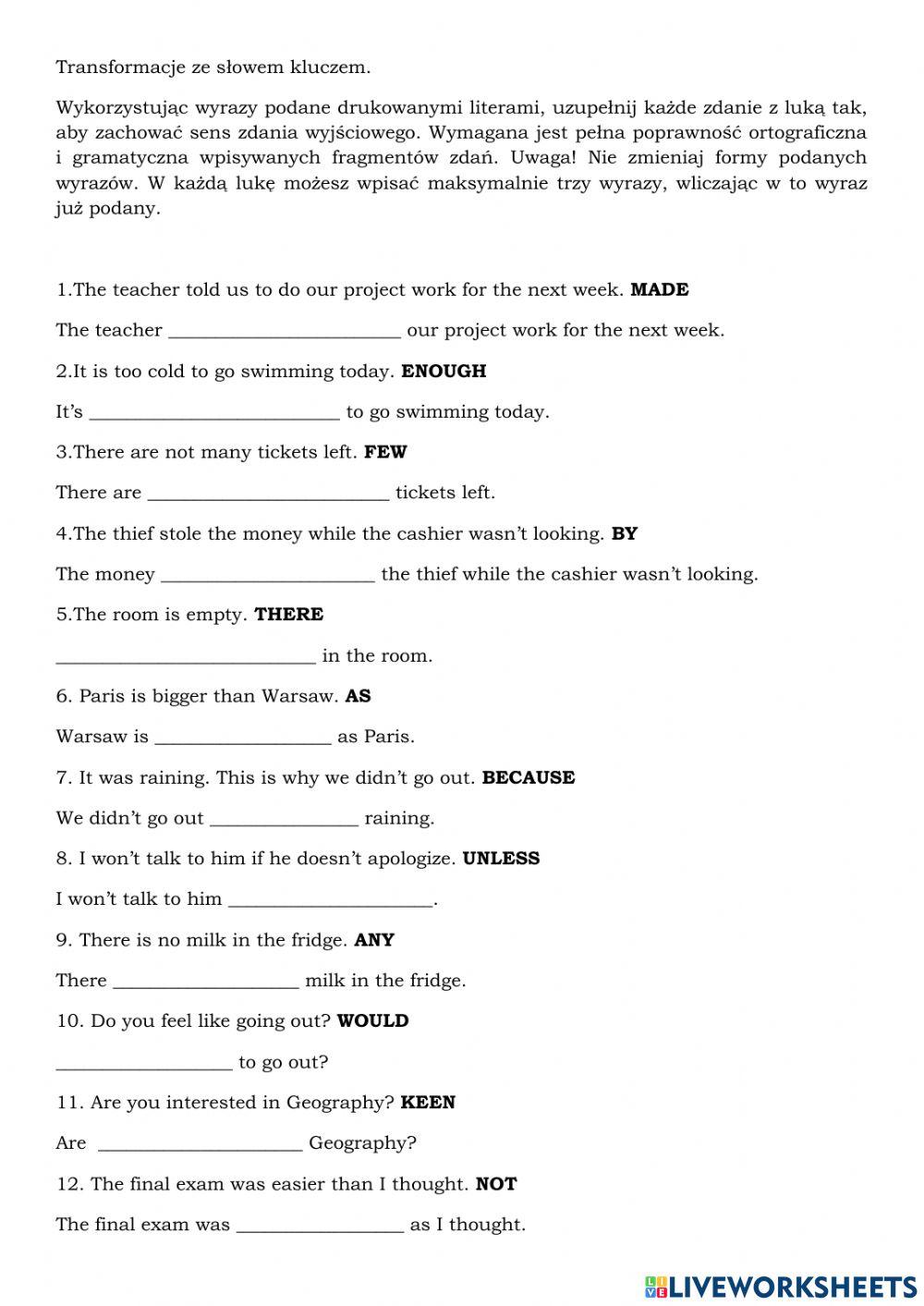 Key word transformation e8