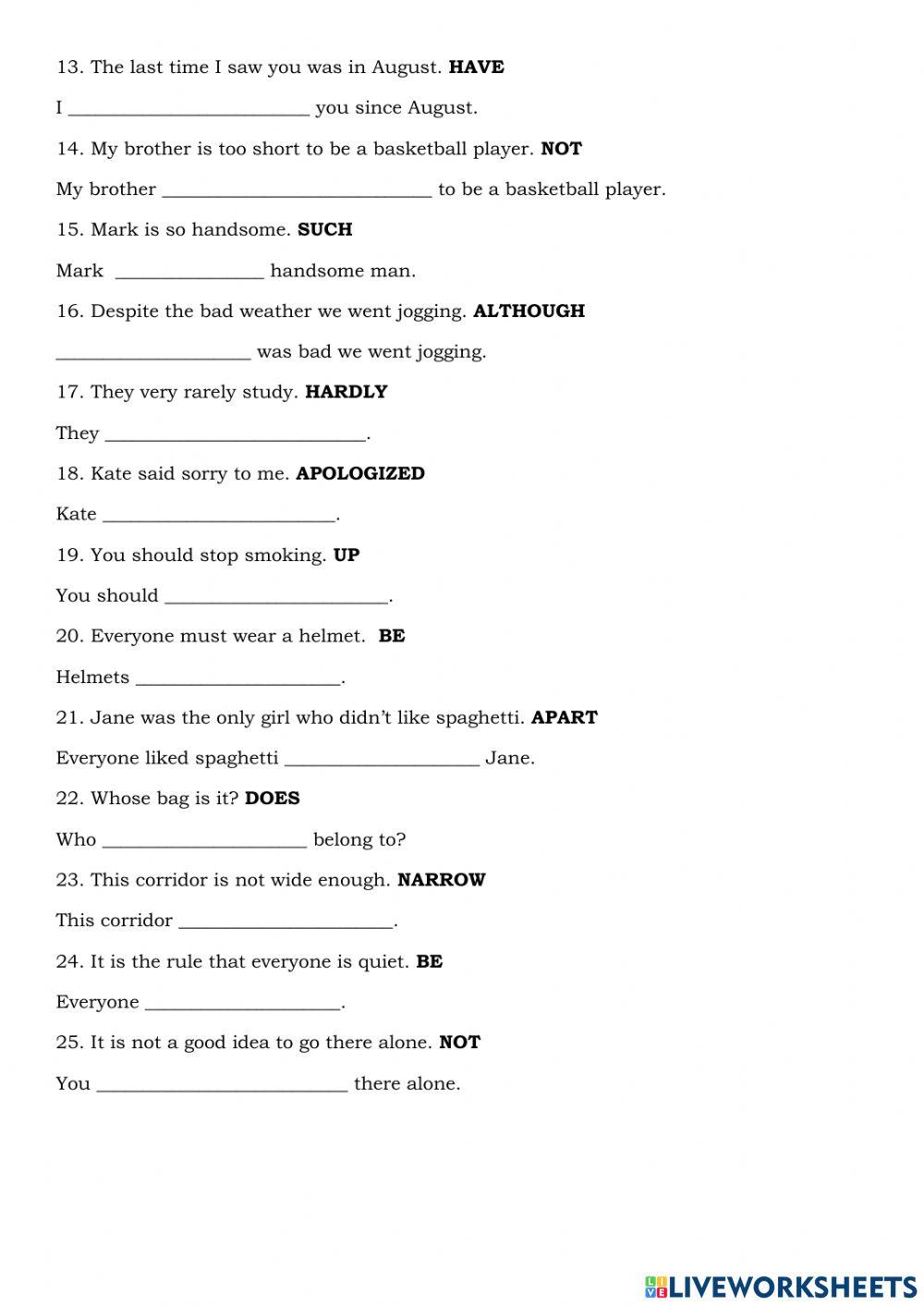 Key word transformation e8